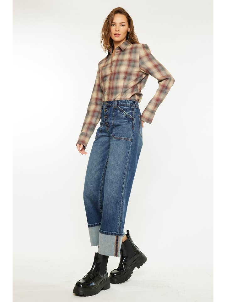 DARK OPEN PACK HIGH RISE ANKLE WIDE LEG JEANS-KC2587D for wholesale on Faire