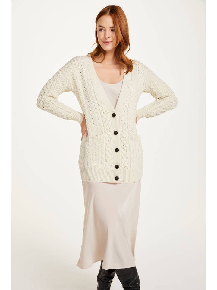 Aran Woollen Mills – wholesale Cardigan – Women’s – Delphi Aran Boyfriend Cardigan - Cream5