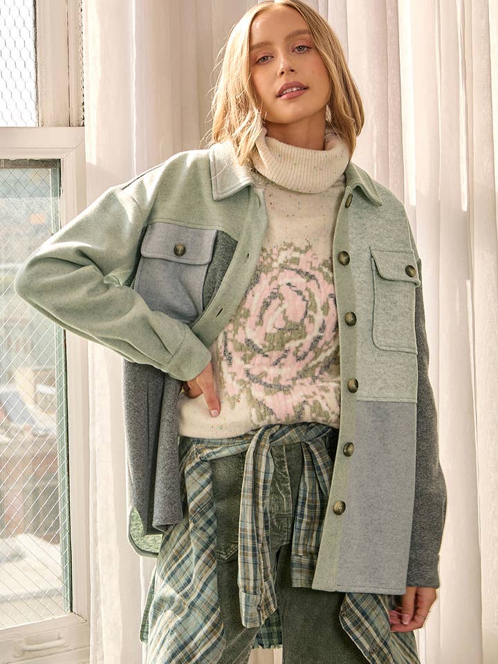 61257 Color Blocked Shacket for wholesale by Mystree