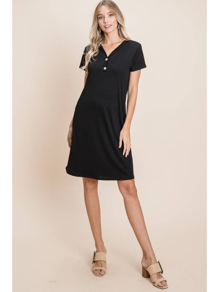 Black DA1286 V-NECK BUTTONED DRESS for wholesale on Faire