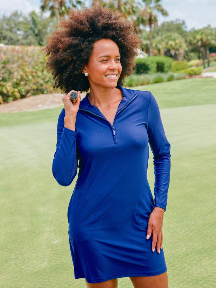 Navy Solid L/S Sport Dress (865-ESS-1128) for wholesale by Cabana Life