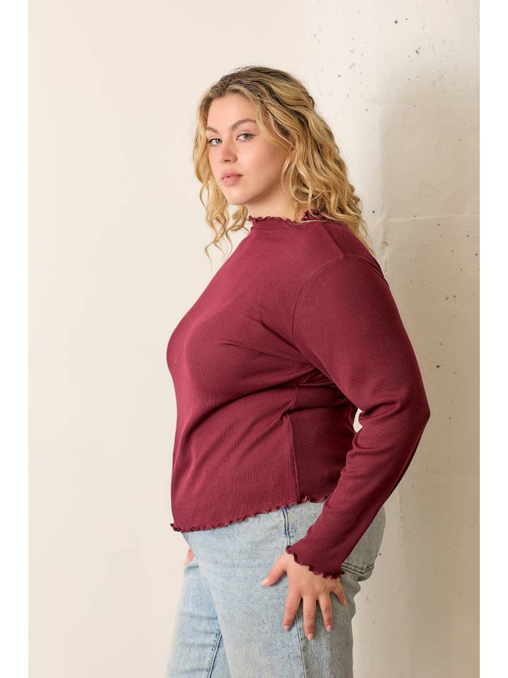 Polagram by Wellmade USA – wholesale Knit top – Women's – (PLUS) RUFFLED HIGH NECK RIB KNIT TOP2