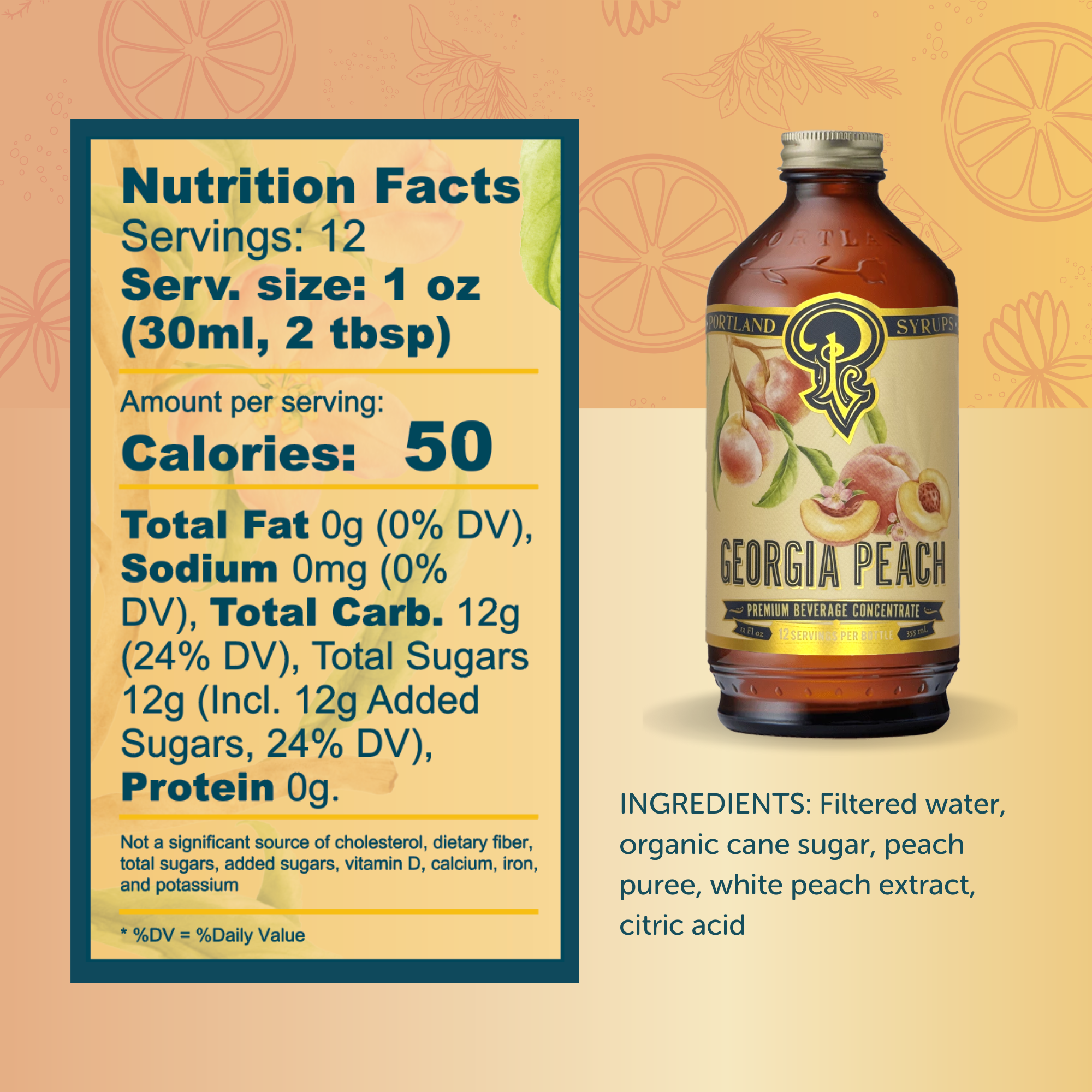Portland Syrups - Wholesale Cocktail Mix/Syrup - Georgia Peach Syrup 12oz - cocktail / mocktail / Coffee /Tea2