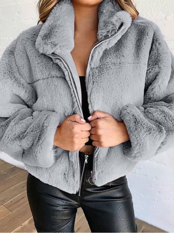 Rosa Clothing - Wholesale Coat - Women's - Furry Faux Fur Zipper Winter Warm Coat2
