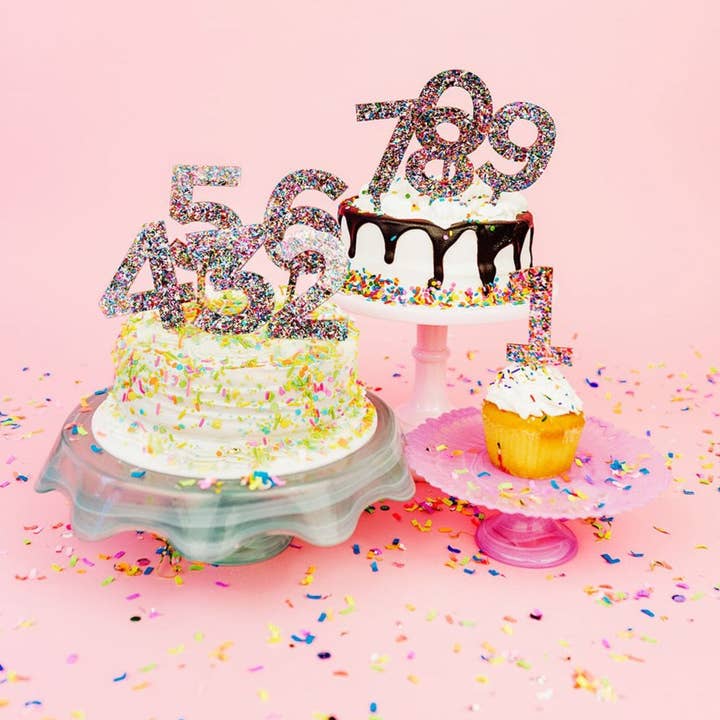 Taylor Elliott Designs - Wholesale Cake/Cupcake Topper - Colorful Confetti Cake Toppers Num 0-9 - Each - Min. 411