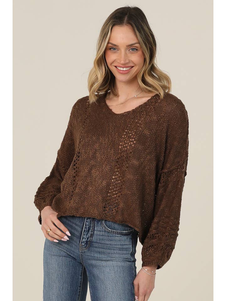 ANGIE - Wholesale Knit Sweater - Women's - XHE55-ASIS BEACHY LIGHT WEIGHT V NECK CROP PULLOVER SWEATER75