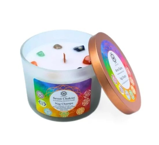 Ethike.eu - Wholesale Jar/Filled Candle - 7 Chakras - Nag Champa Semiprecious Stone Candle3
