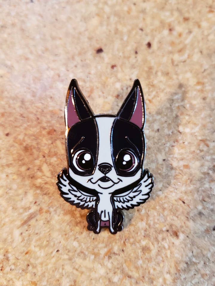 Boston Terrier, Angel, Pin for wholesale by Brian Rubenacker studios