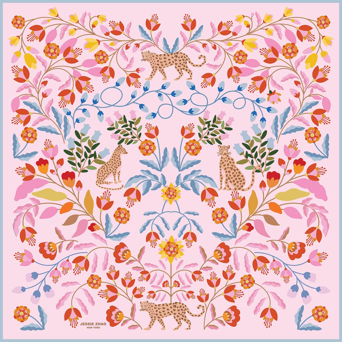 Jessie Zhao New York – wholesale Scarf – Women's – Double Sided Wool Silk Scarf Of Pink Blossom Jungle0