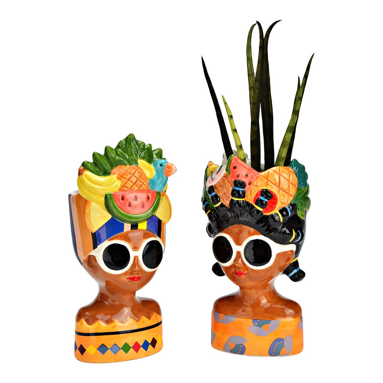 Wurm - Wholesale Vaas - Vaas Vrouw met Fruit van Keramiek, 2-delig, Bonte kleuren (B/H/D) 10x20x10cm1