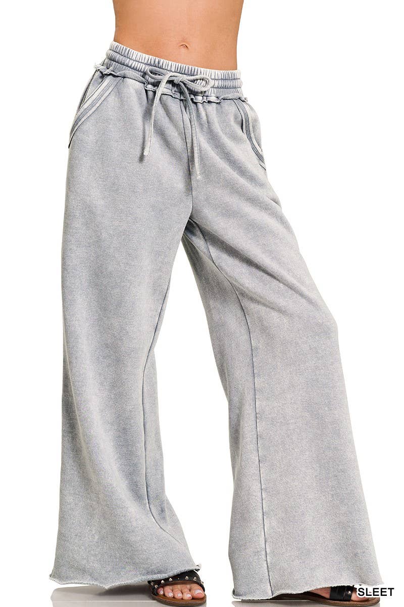Vanilla Monkey – wholesale Lounge Sweatpants/jogging bottoms – Women's – Acid Wash Fleece Palazzo Sweatpants With Pockets7