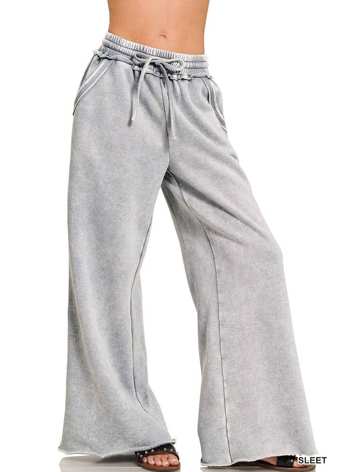 Vanilla Monkey – wholesale Lounge Sweatpants/jogging bottoms – Women's – Acid Wash Fleece Palazzo Sweatpants With Pockets7
