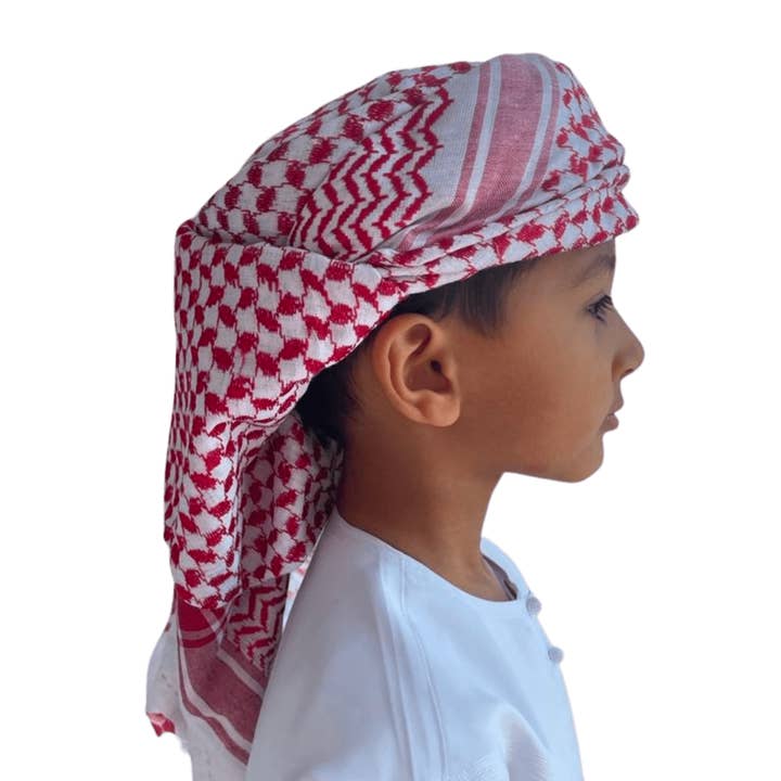 MY LITTLE JUBBA – wholesale Hatt - Barn – Färdiggjord röd och vit arabisk hatt för barn Shemagh Keffiyeh