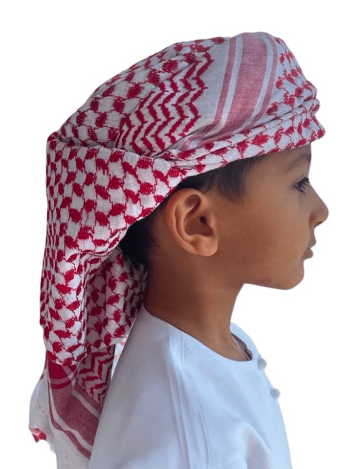 Sombrero árabe rojo y blanco confeccionado para niños Shemagh Keffiyeh para venta al por mayor de MY LITTLE JUBBA