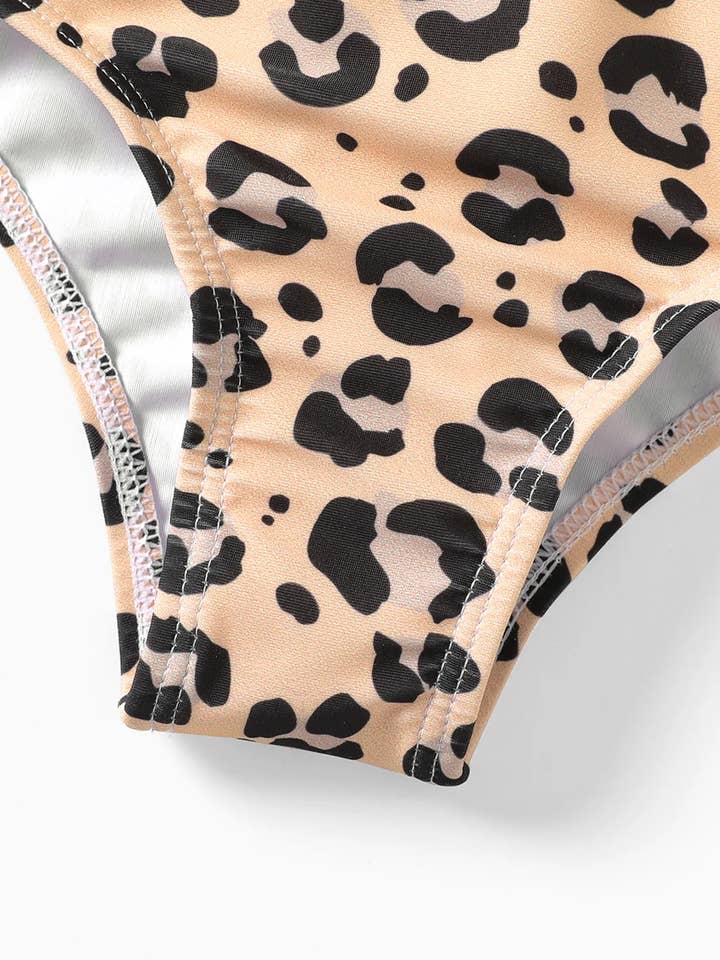 Brown 3pcs Toddler Girl Leopard Ruffle Swimsuit Set for wholesale on Faire5