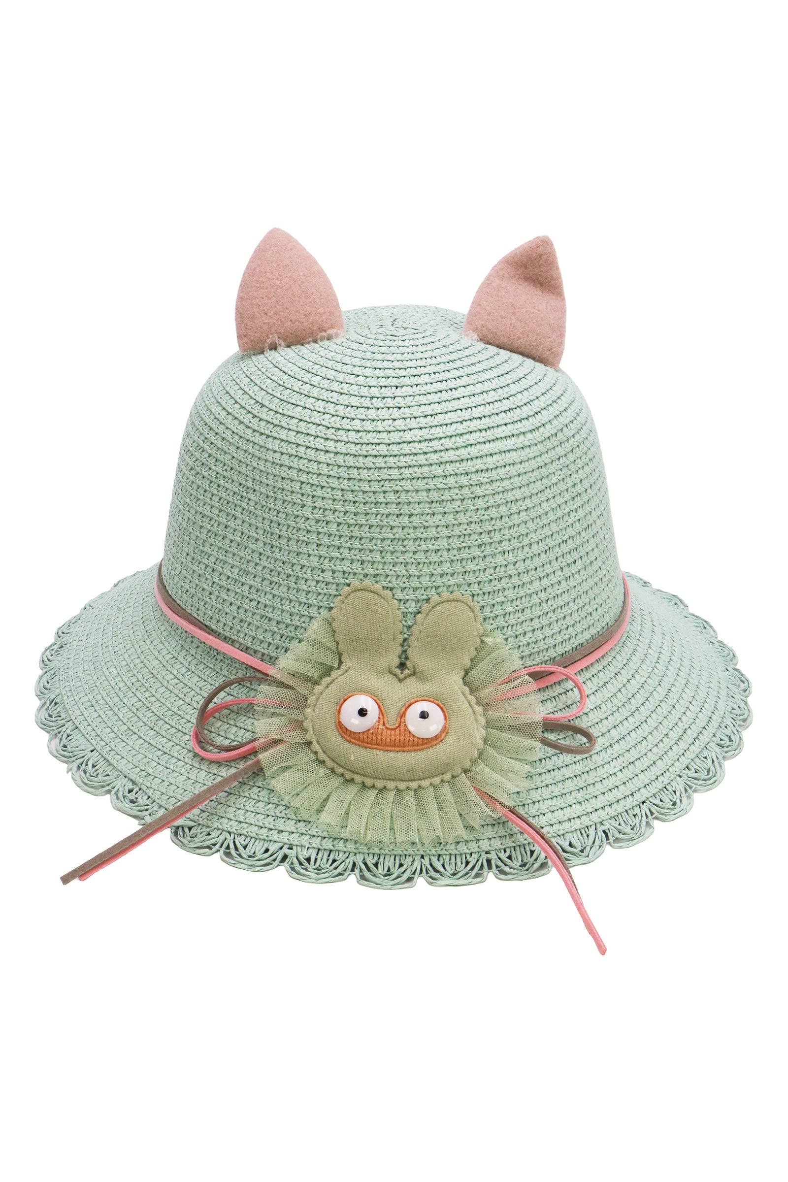Assorted Kids Bunny Ear Scallop Straw Bucket Sun Hat -DISLCLAIMER for wholesale on Faire9
