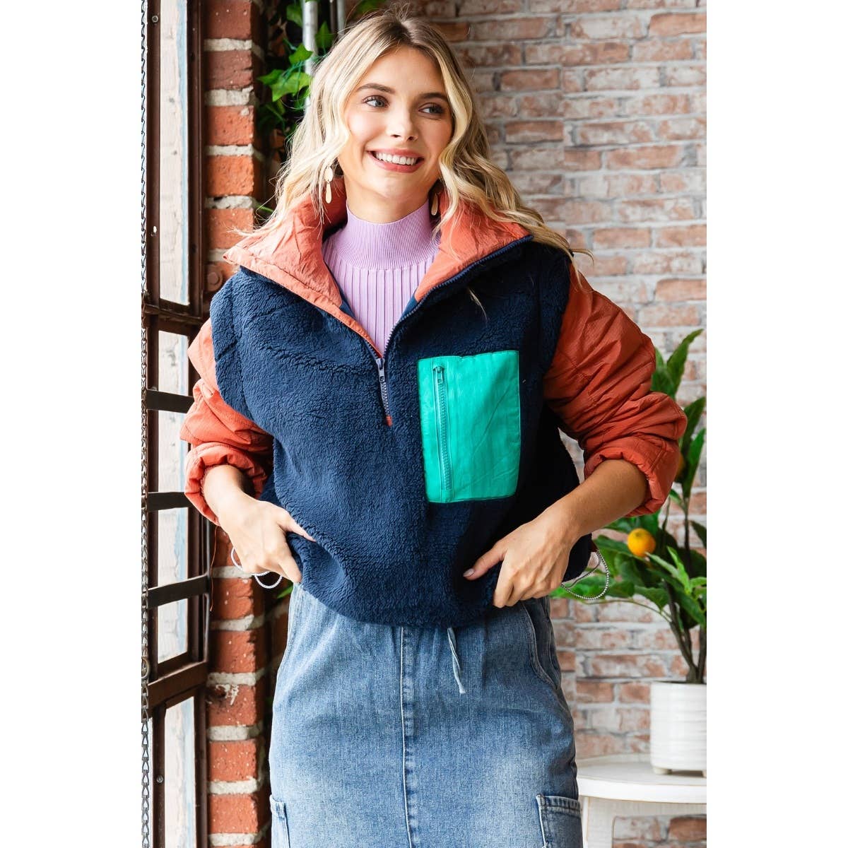 Veveret - Wholesale Jas - Dames - Zachte fleece pullover met gewatteerde pofmouwen15