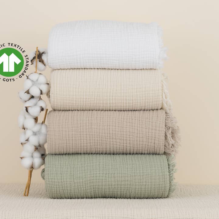 Naturloom - Wholesale Throw Blanket - GOTS Certified Organic Muslin Blanket, Ivory Throw Blanket, Lightweight Cotton Quilt, King Size Bedspread, Breathable Muslin Bedding4