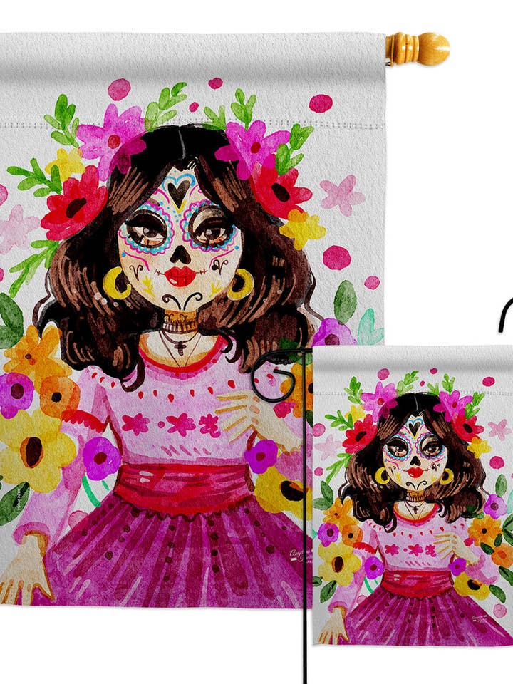 Flag La Catrina Day Dead Mexico Halloween Garden House for wholesale by Two Group Flag Co