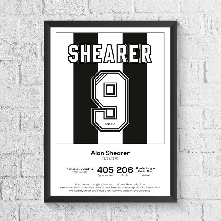 Alan Shearer Newcastle United Legend Stats Print for wholesale by Man of the Match Football