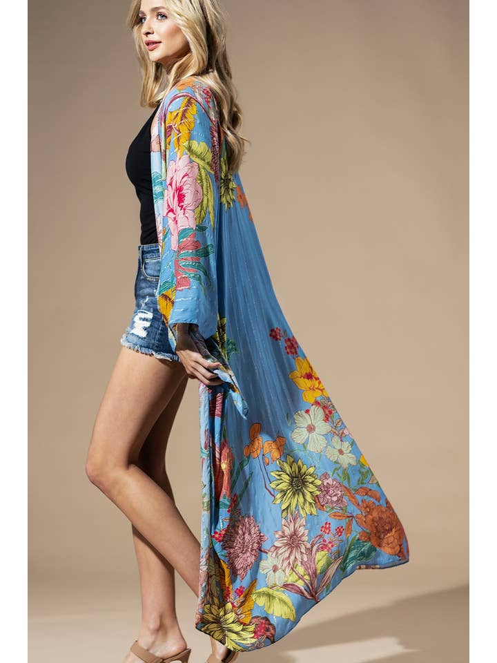 Madelin Madelin gekleurde kimono met bloemenprint en lurex voor groothandel op Faire10