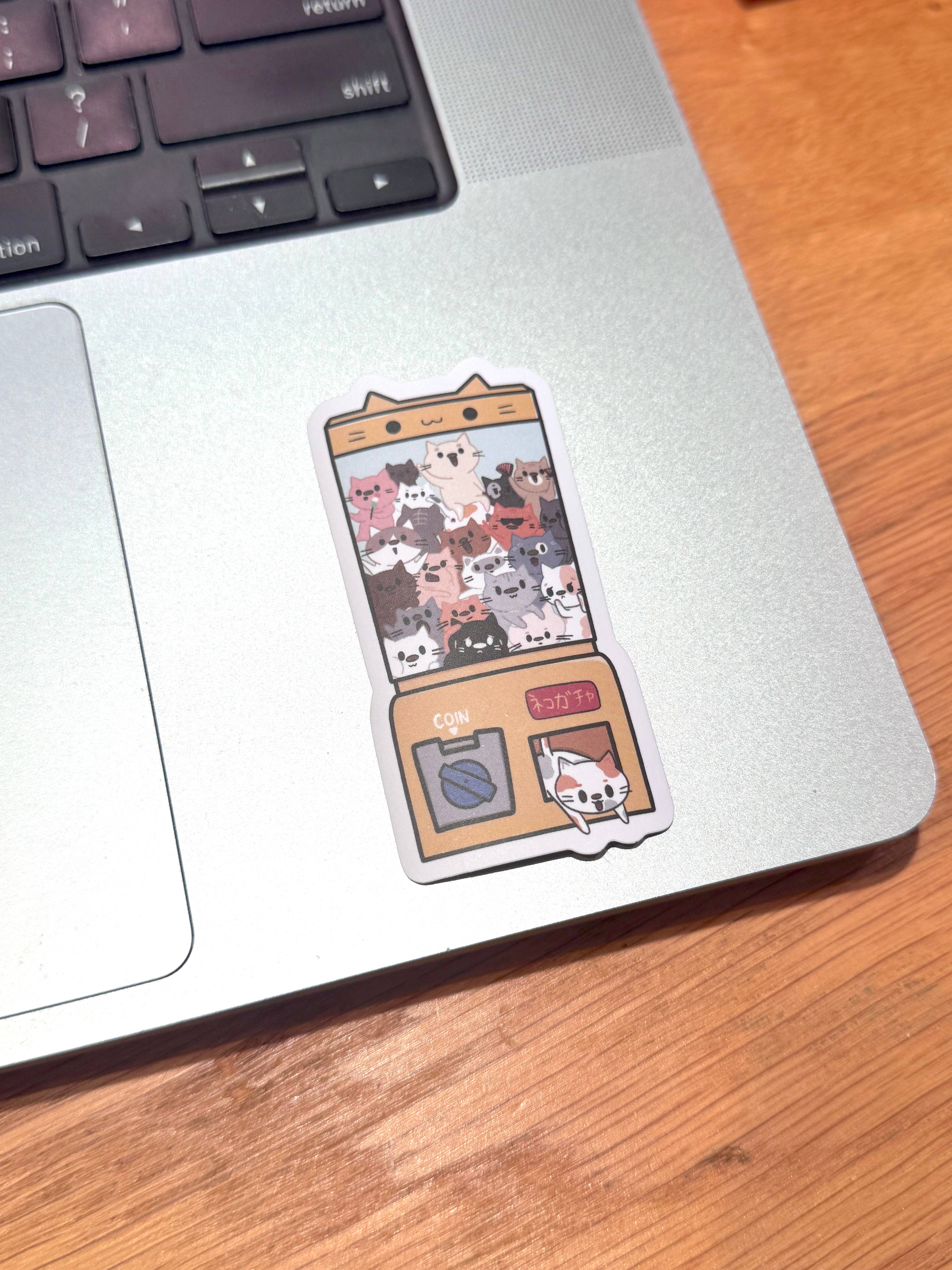 Small Noggin Studios - Wholesale Sticker - Cat Gachapon machine yellow Vinyl Sticker, Japanese style1