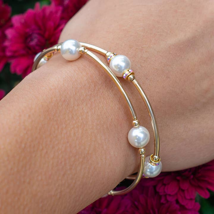 Made as Intended - Wholesale Beaded Bracelet - 8mm White Blessing Bracelet with Gold Filled Tubes