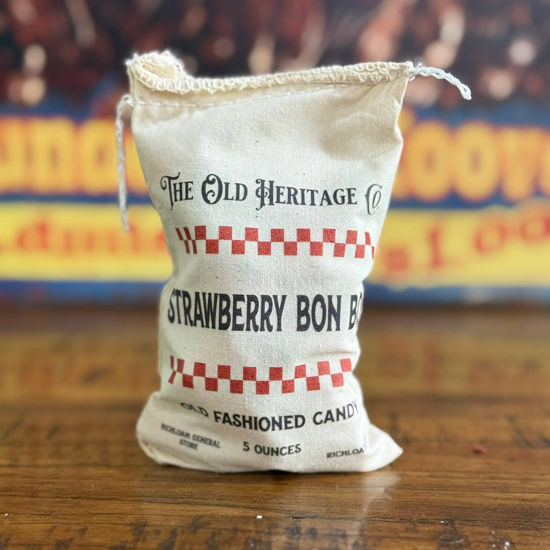 Richloam General Store - Wholesale Hard Candy - Strawberry Bon Bon Candy with Decorative Cloth Bag (5 oz.)1