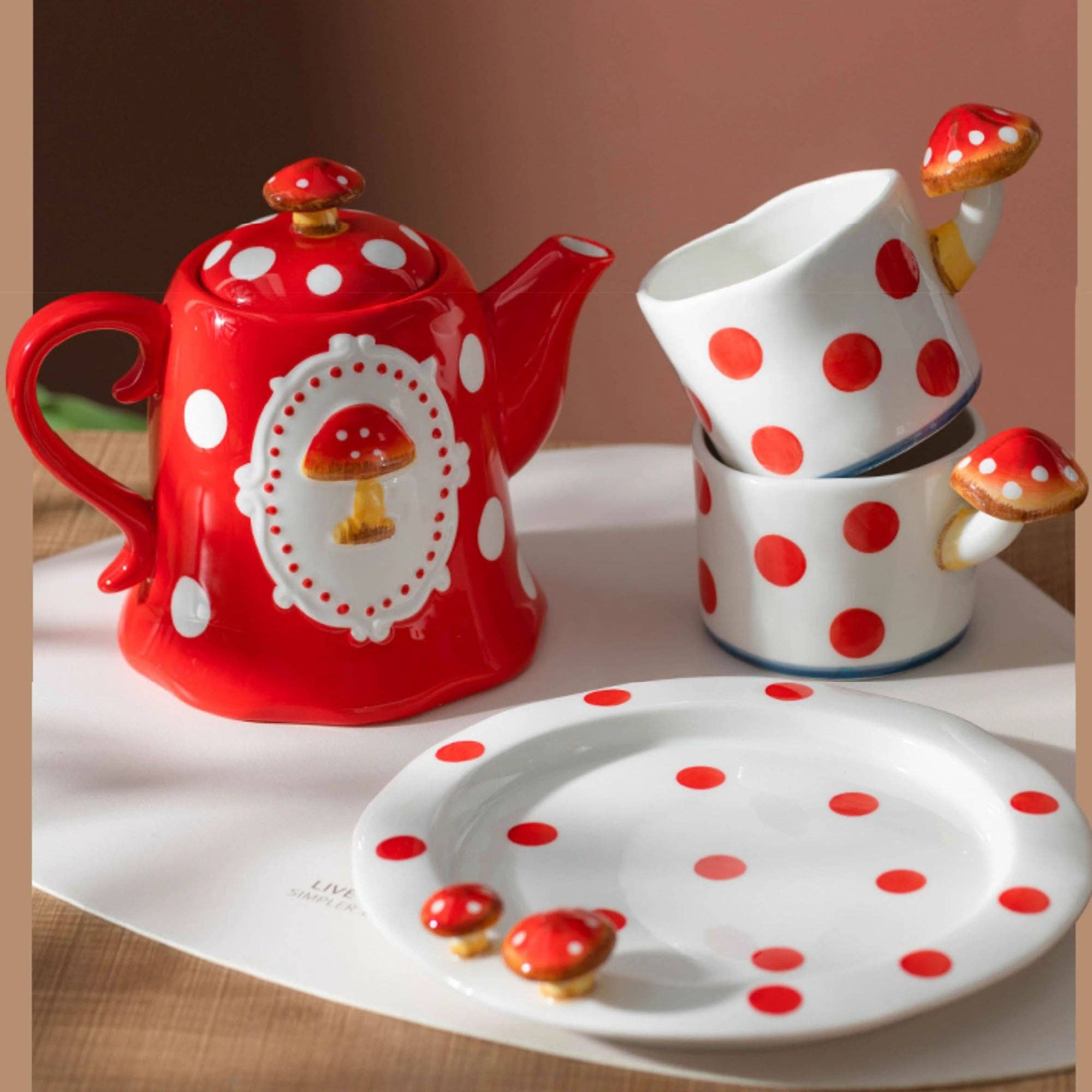 MinoCraft - Vendita all'ingrosso Teiere - Teiera in ceramica con motivo a fungo fatato4