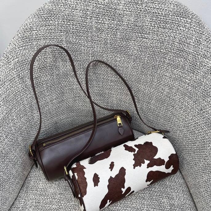 Genuine Leather Cylinder Baguette Shoulder Bag for wholesale by Sook Stainable