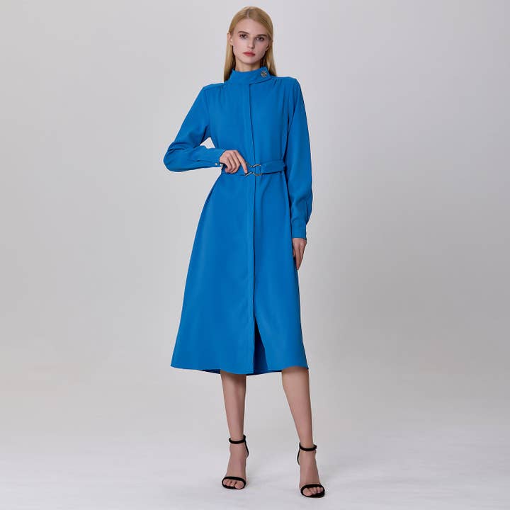 Vestido-camisa com gola alta e mangas compridas por atacado de Smart and Joy