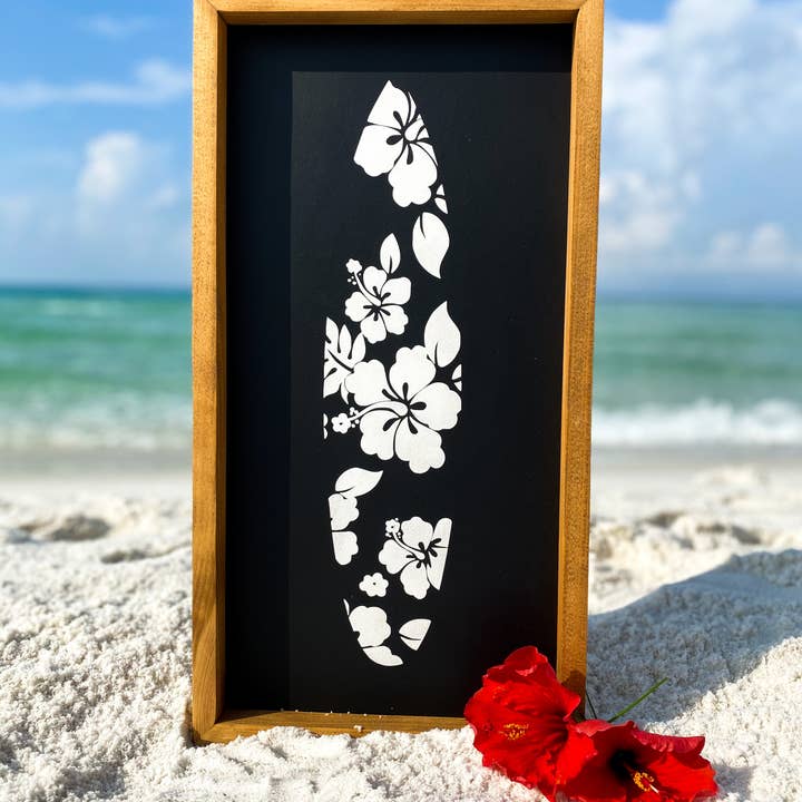 Arte de Pared de Tabla de Surf Hibisco (Más Colores) para venta al por mayor de Southern Mesa Trading Co.