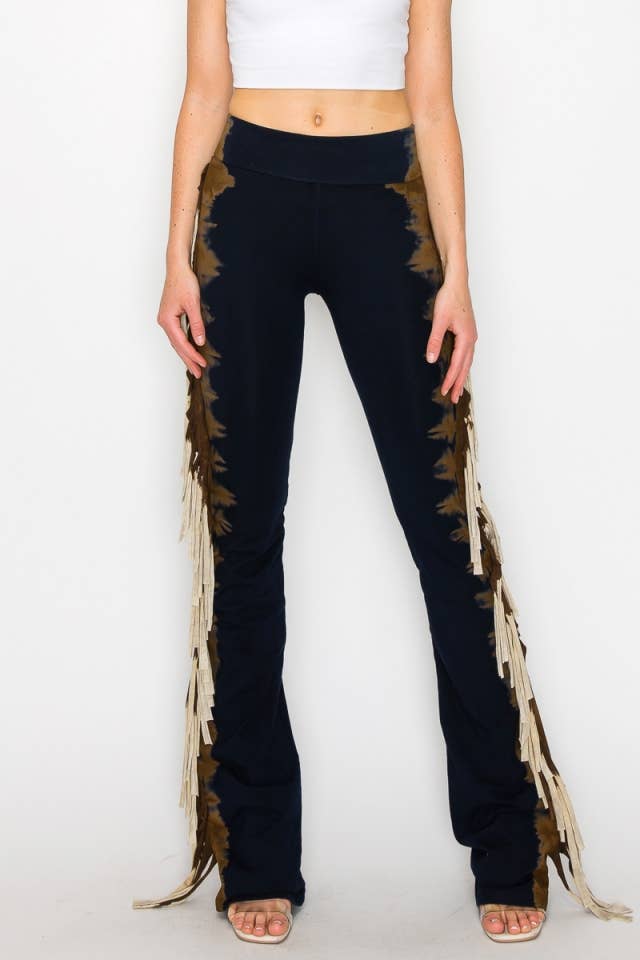 T-Party - Wholesale Pants - Women's - Tri Color Dip Dye Side Fringe Western Yoga Pants2
