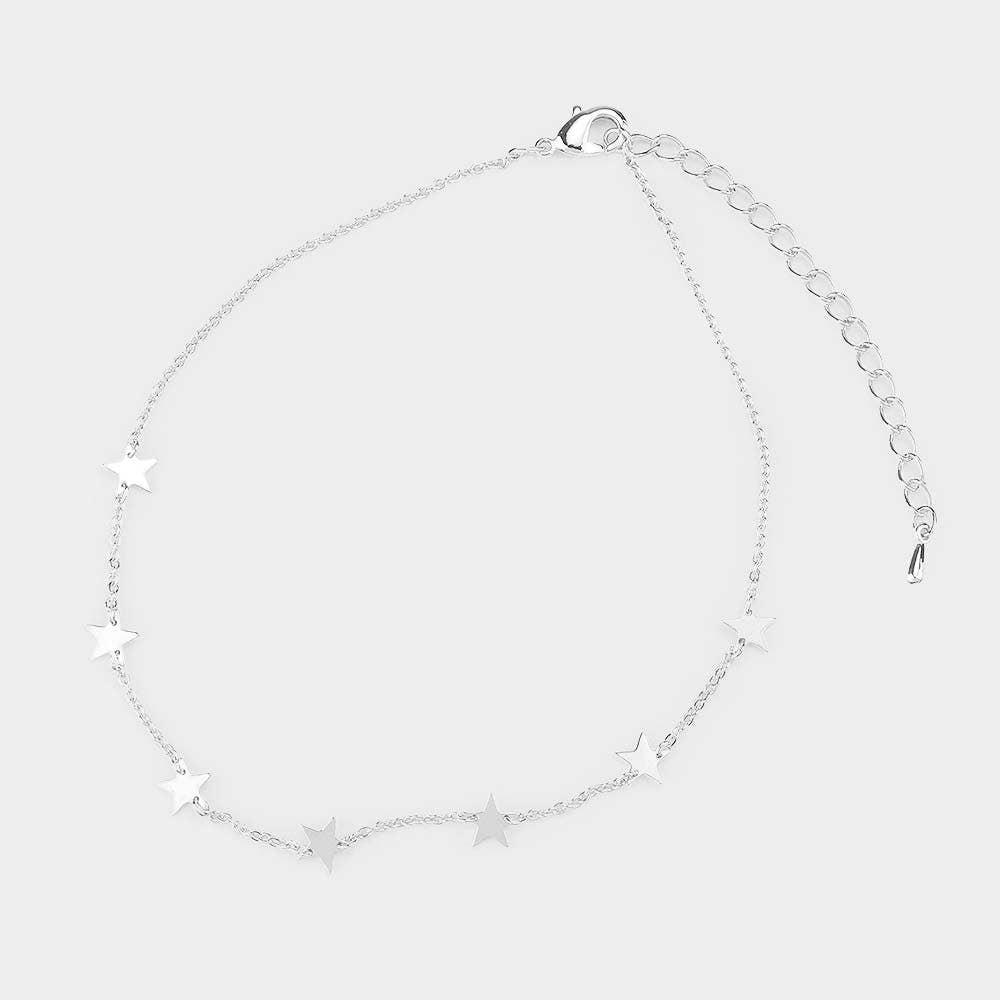 Sensibling Corp. - Wholesale Anklet - White Gold Dipped Metal Star Station Anklet1