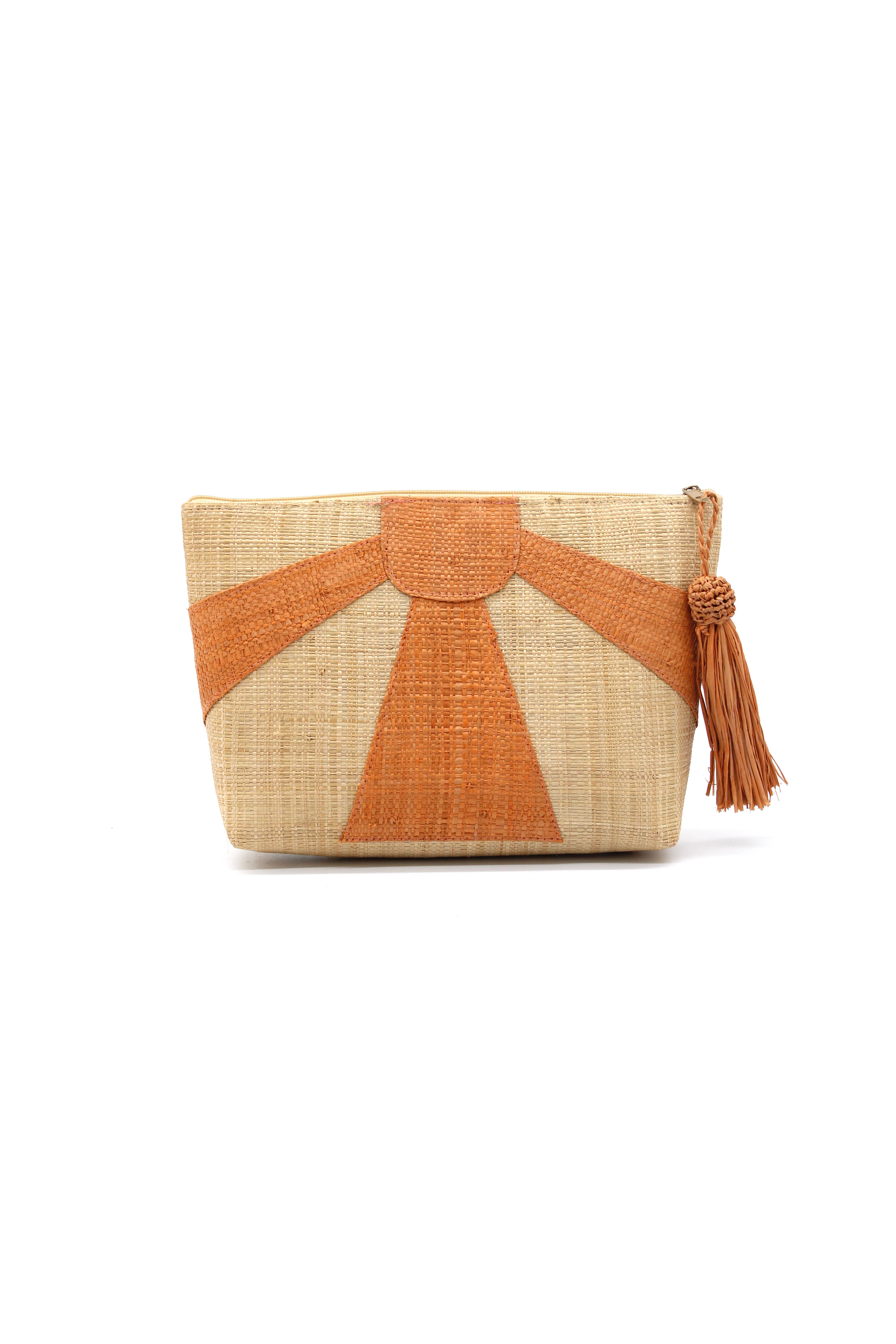 Shebobo – wholesale Clutch bag – women's – Sunburst Cosmetic Straw Pouch Clutch with Tassel Zipper Pull1