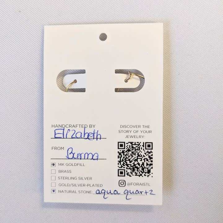 Forai - Wholesale Hoop Earrings - Aqua Quartz Charm Mini Hoop Earrings in 14k Gold Filled6