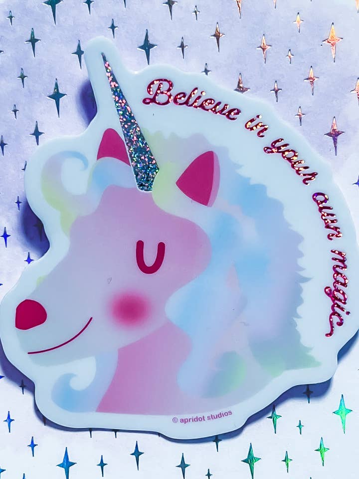 *Holographischer* Zauberaufkleber mit Einhornmotiv für den Großhandel von Apridot Studios