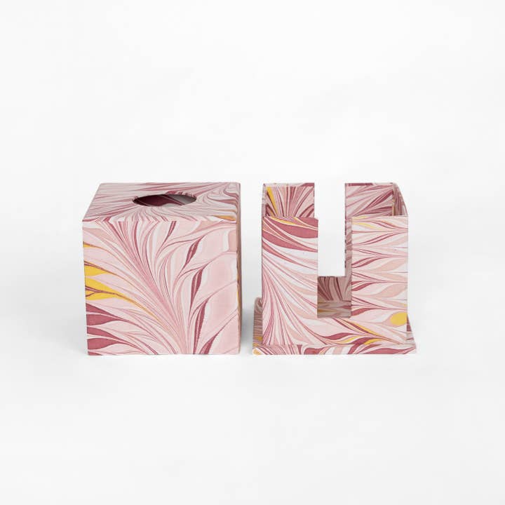 Craft Boat - Wholesale Tissue box - MARBLED LARGE TISSUE BOX - PINK FEATHER3