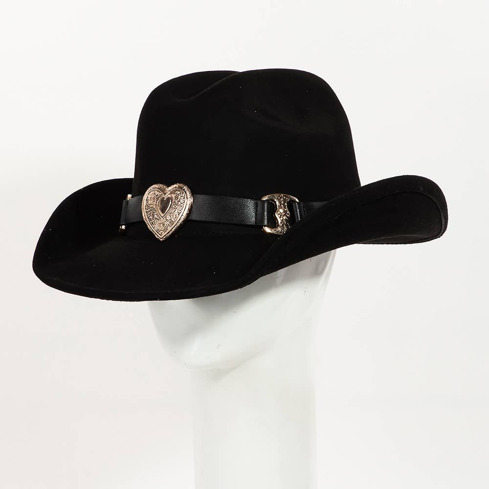 Collections by Fame Accessories - Vendita all'ingrosso Fedora - Donna - Cappello da cowboy occidentale con fibbia a cuore7