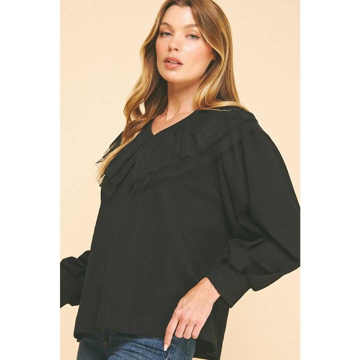 French terry v neck sweatshirts with lace detail for wholesale by LIME N CHILI