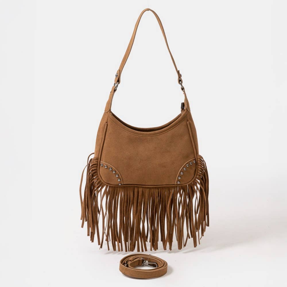 Collections by Fame Accessories - Wholesale Crossbody Bag - Women's - Suede Fringe Belt Decor Shoulder Bag8