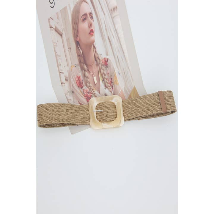 KHAKI 49513BXH- Woven Straw Resin Buckle Belt for wholesale on Faire1