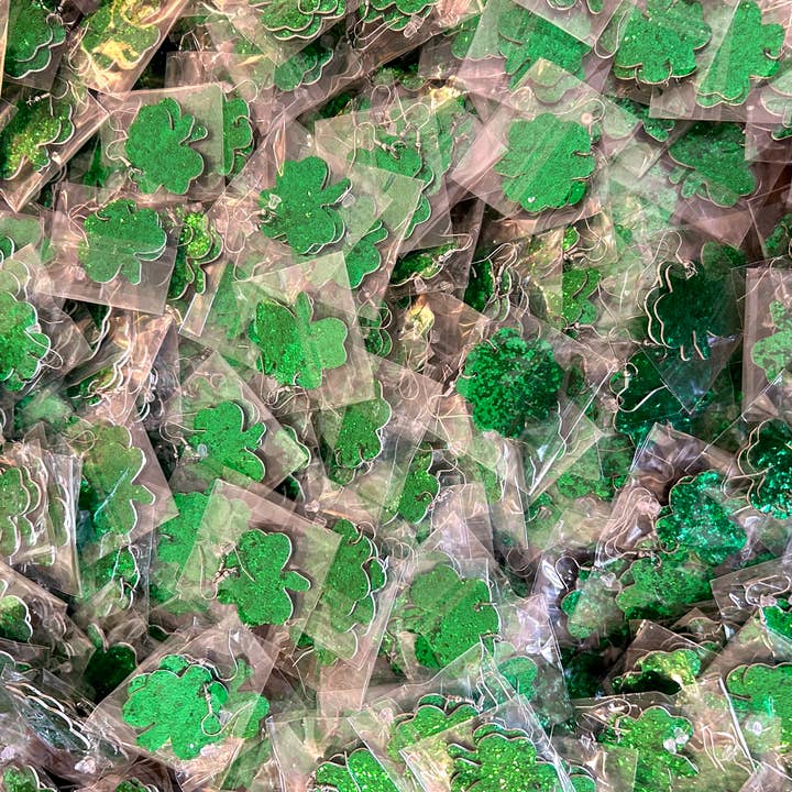 🍀 Shamrock Glitter Earrings 🍀 for wholesale by Kate Tuesday Jewelry