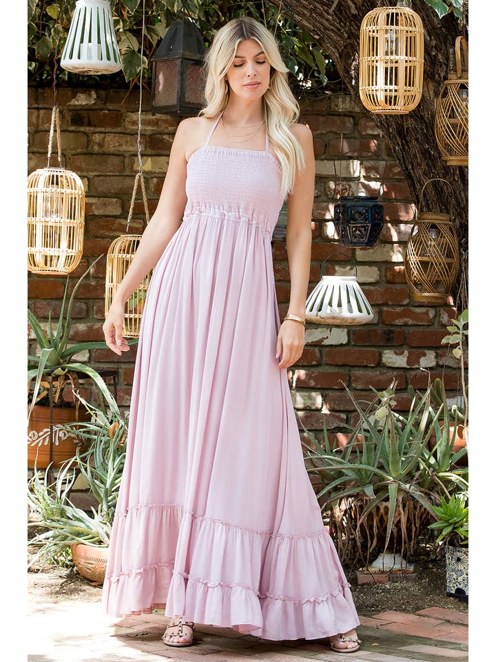 Sweet Lovely by Jen – Großhandel Kleid – Damen – MAXIKLEID MIT RÜCKENAUSSCHNITT UND GESMOKTEM STUFENROCK51