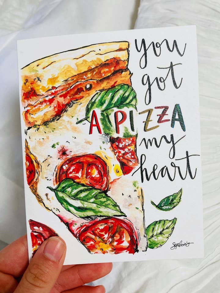 Margarita Pizza Watercolor Greeting Card - Sophia Lavrov for wholesale by Sophia Lavrov
