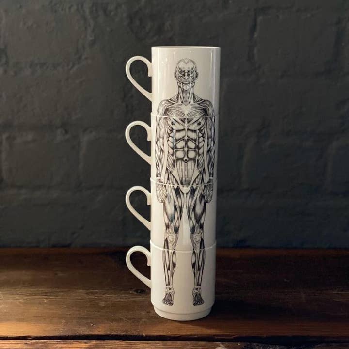 Stacking Muscle Man Mug Set (Stoneware) for wholesale by Charlotte Clark Ltd