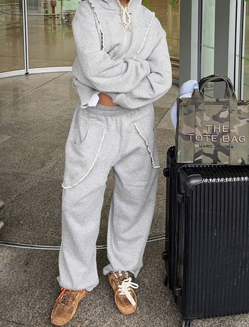 GREY Lace Hooded Top and Pants Set for wholesale on Faire0