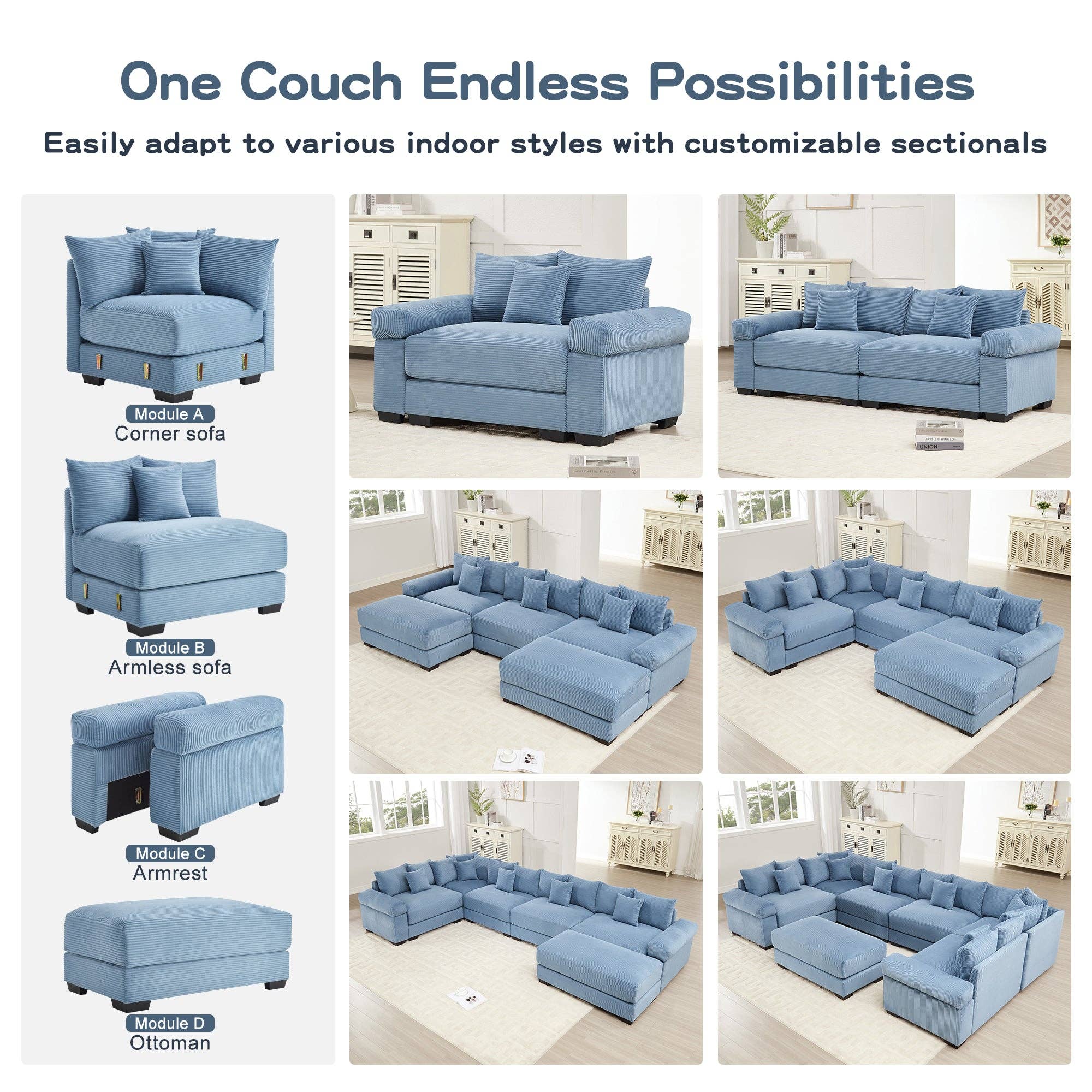 39F Inc. - Wholesale Sofa - Oversized Blue Cloud Modular Sectional Couch (13 Pillows)13