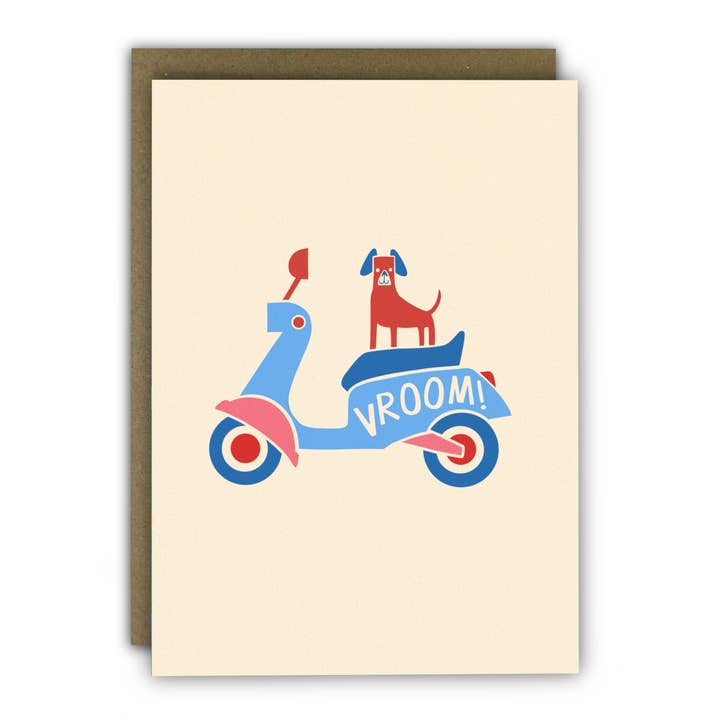 Carte de vœux de qualité supérieure - Chien sur une Vespa minimaliste pour la vente par RUNNING WITH SCISSORS - USA SHIPPED DDP - WE PAY DUTIES