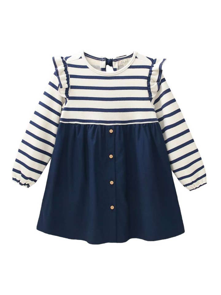 Meisjesjurk met marineblauwe strepen en effen rok voor wholesale door Dadati